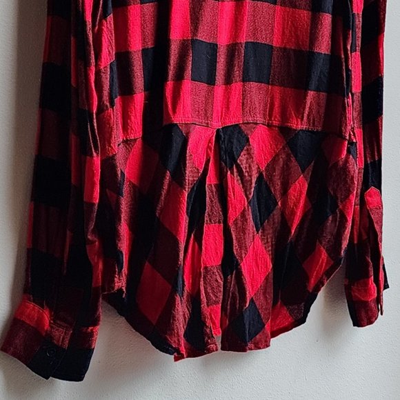 Lucky Brand Red/Black Plaid Brushed Flannel Button Down Shirt Size Small - Picture 12 of 16